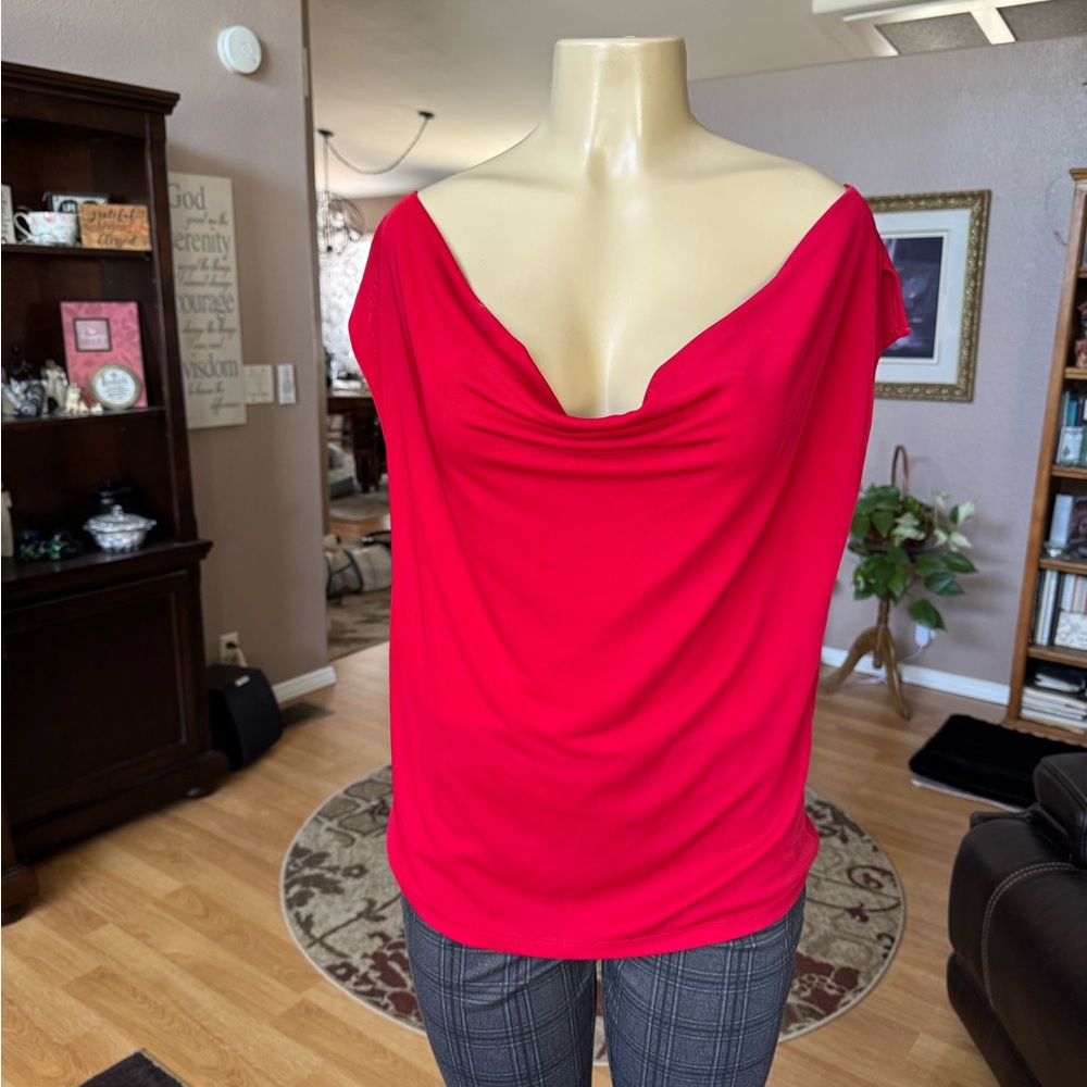 Toto red drape neck short sleeve blouse-size XL